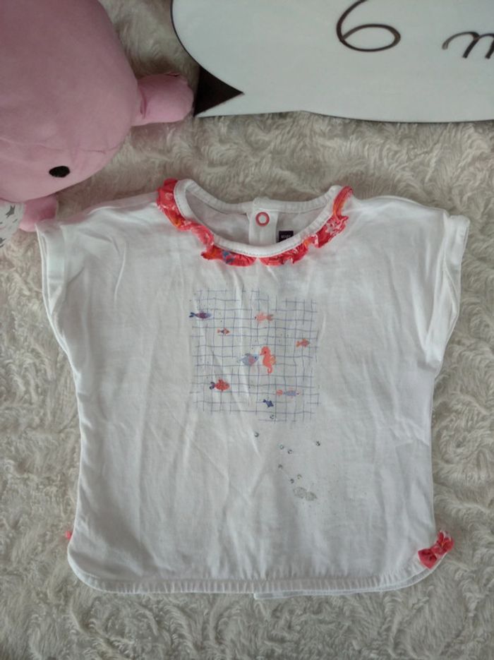 Tee shirt chemise manches courtes Fille 6 mois Poissons Sergent Major Naivonne 100% coton - photo numéro 2
