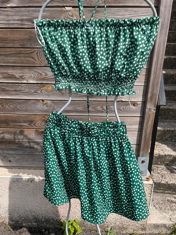 Jupe et bandeau vert fleuri Shein S