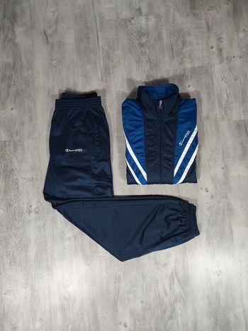Ensemble Survêtement Champion U.S.A. Vintage Bleu Marine Logo Brodé Blanc Taille M Homme