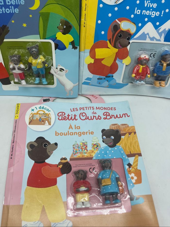 Lot de 3 livres magazines les petits mondes de Petit ours brun avec ces figurines Neuf - photo numéro 2