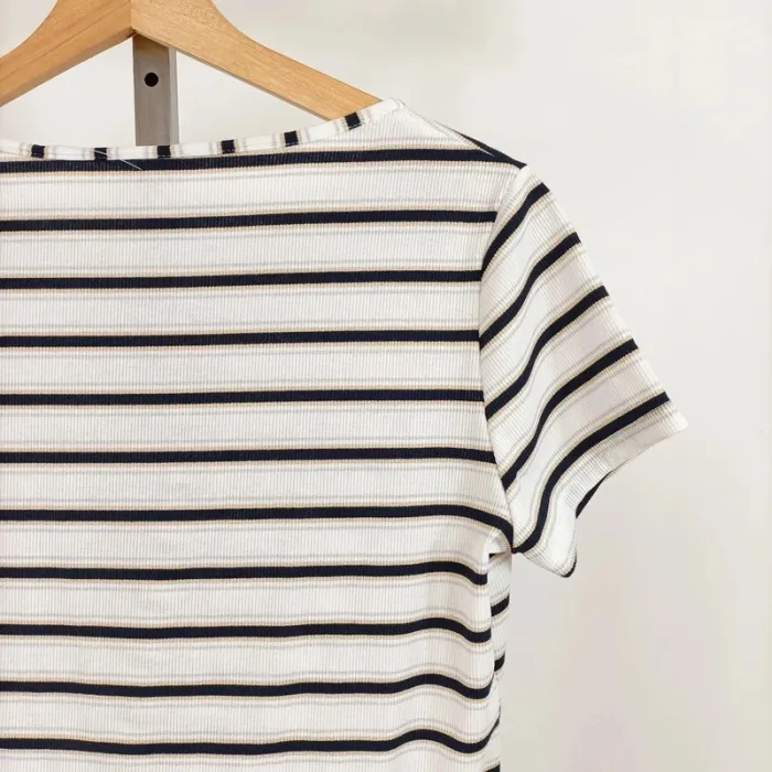 T-shirt blanc à rayures et nœud devant – Taille M A670 - photo numéro 7