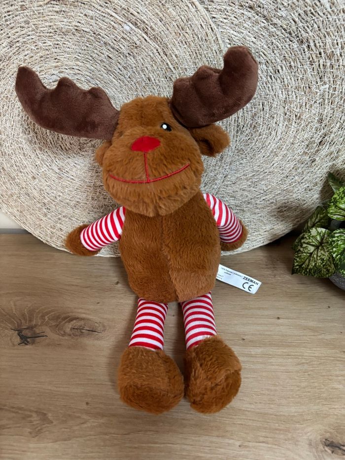 Neuf doudou cerf renne marron rouge rayé zeeman - photo numéro 2