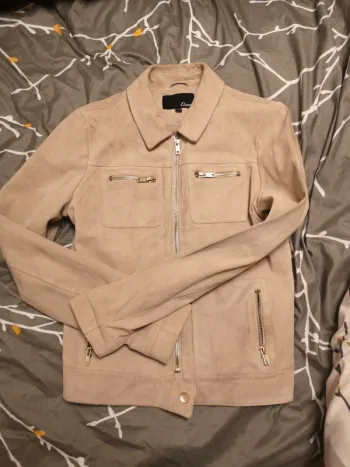 Blouson en cuir véritable beige etam
