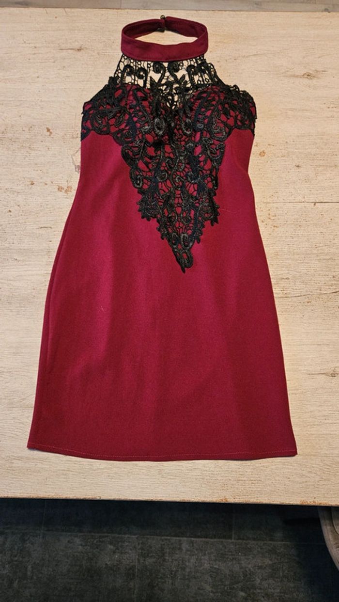Robe de soirée moulante, bordeau avec dentelle noire, Premium Collection, S - photo numéro 4