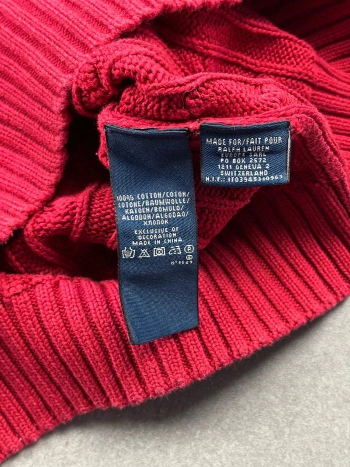 Pull d’hiver torsadé en maille Ralph Lauren rouge col V taille XL femme - photo numéro 9