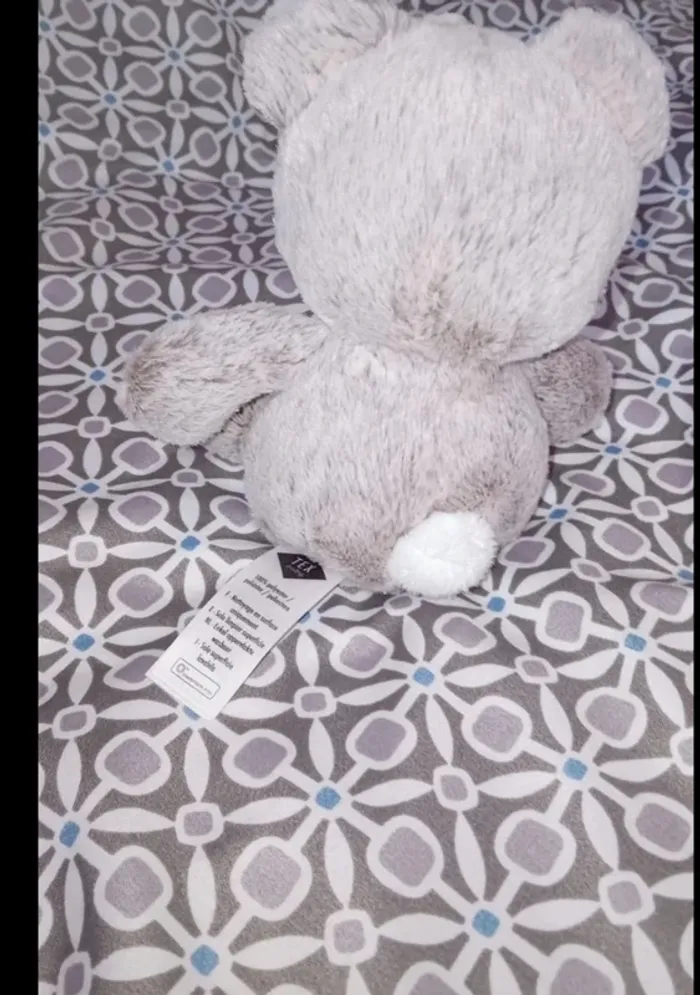 Petit doudou ourson gris et blanc, naissance, TEX, neuf - photo numéro 2