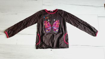 Vêtement fille tee-shirt manches longues marron motif papillon  LC Waikiki 9 ans