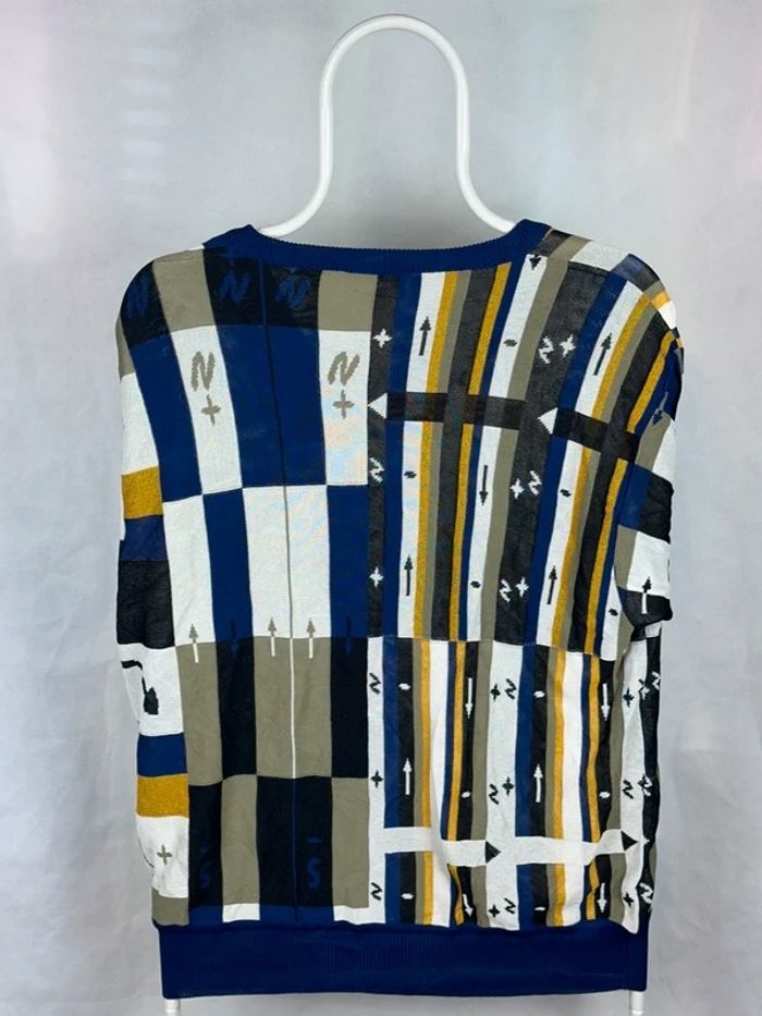 Pull Jersey Gianni Versace Coggi style Rare vintage Blue Navy Blanc XL