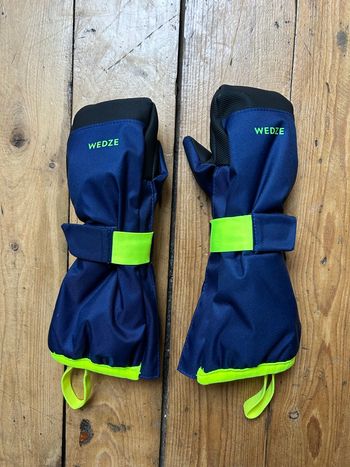 Gants moufles bleu marine et jaune fluo 3-4 ans Wedze Decathlon 