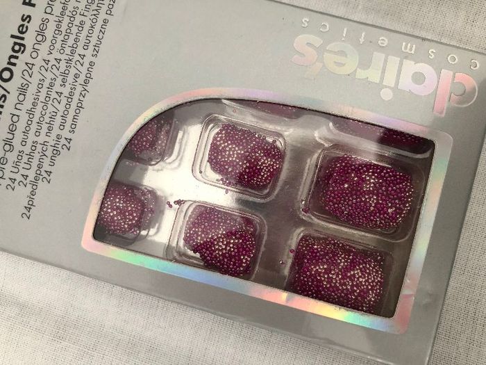 Faux Ongles Perlés Fuschia/Argent (24)