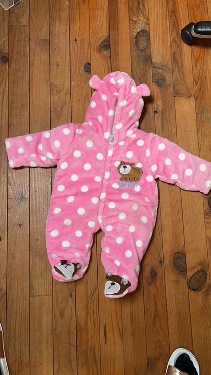 Combi pilote fille rose ourson 3 mois