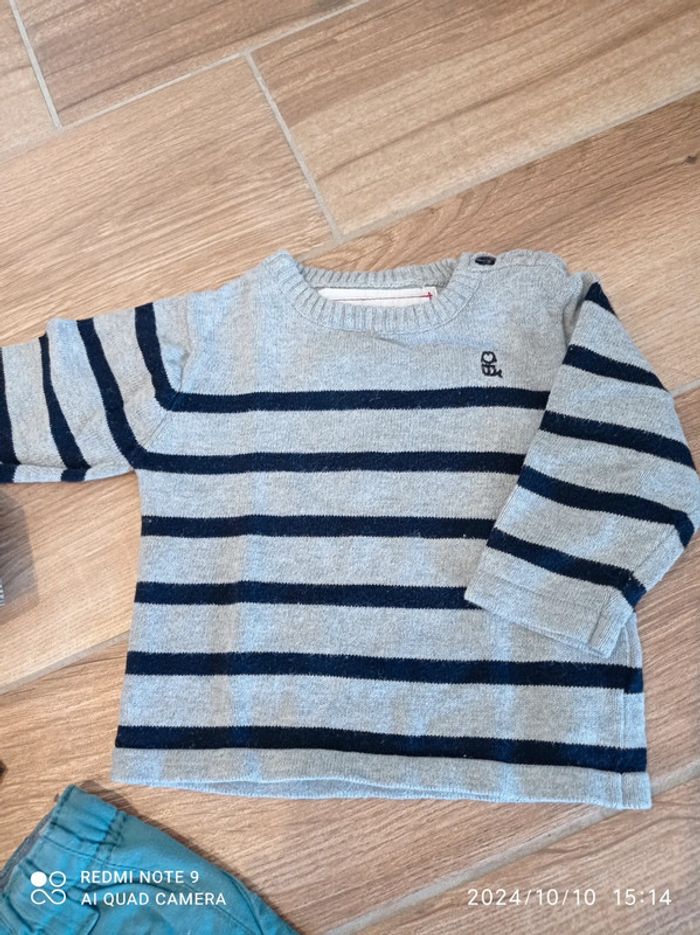 Ensemble chino vert+ 2 chemises jean + pull marinière 6 mois - photo numéro 11