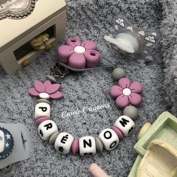 Attache tétine personnalisé en silicone marguerite 