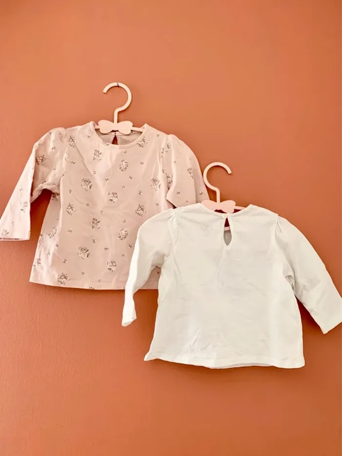 🌸 Lot 2 t-shirts manches longues bébé fille - TEX Baby - 9 mois - photo numéro 2