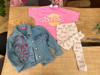Ensemble 4 5 ans Zara barbie t-shirt loose legging veste en jean fille été