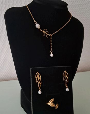 Parure acier inoxydable feuille et perle