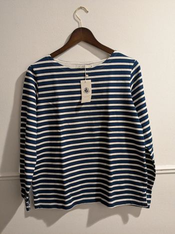 Pull coton rayé M petit Bateau bleu et blanc