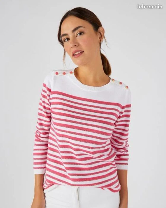 Rayé Framboise - Pull Marinière rayures brillantes – rayé framboise - 46/48 - Damart - photo numéro 2