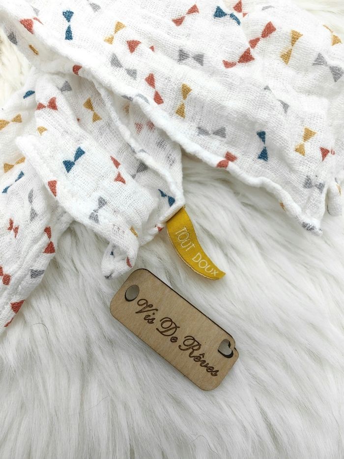 Doudou plat carré lange Ours chat renard Blanc noeuds triangles Tape à L'œil - photo numéro 4