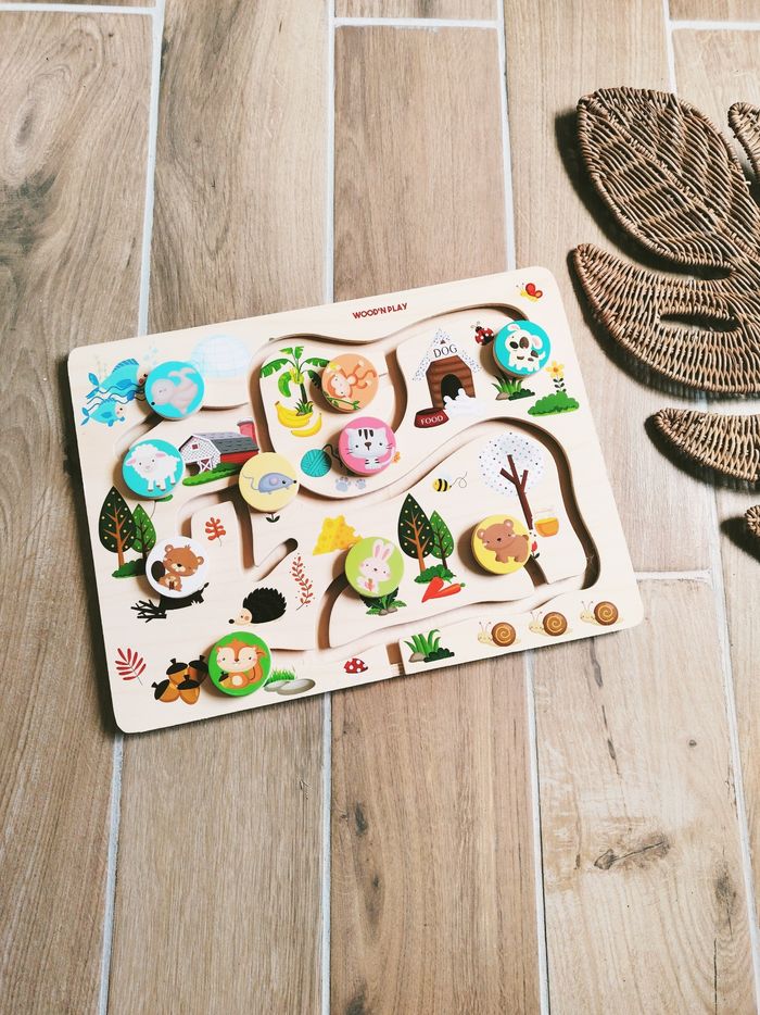 🐵 Puzzle labyrinthe les animaux à glisser en bois marque Wood n play