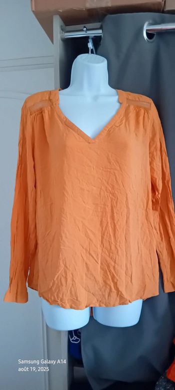 Blouse légère col V avec broderies aux épaules jaune moutarde femme xxl camaïeu