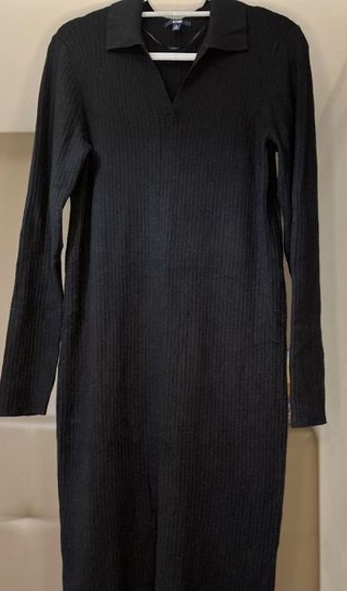 Robe longue Noir côtelé, col polo Taille XL - photo numéro 2