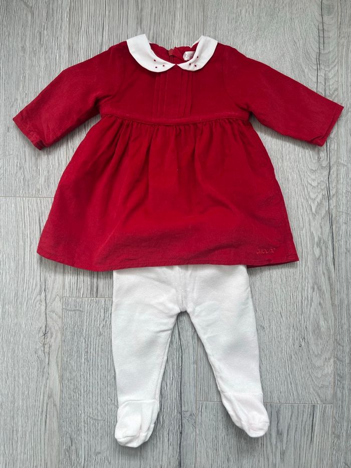 Robe velours rouge + collant assorti – 1 mois 🎀