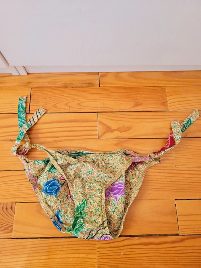 Bas maillot de bain vintage jaune motifs fleurs années 70 ancien bikini réglable taille S 36 - photo numéro 3
