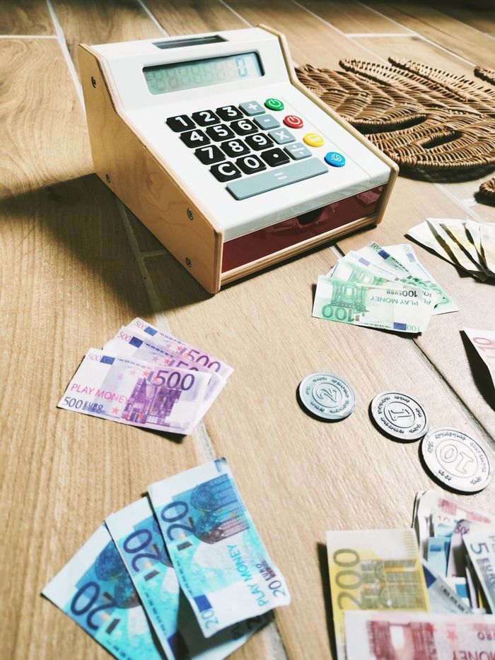 💵Dinette caisse enregistreuse calculatrice en bois avec argent - photo numéro 2