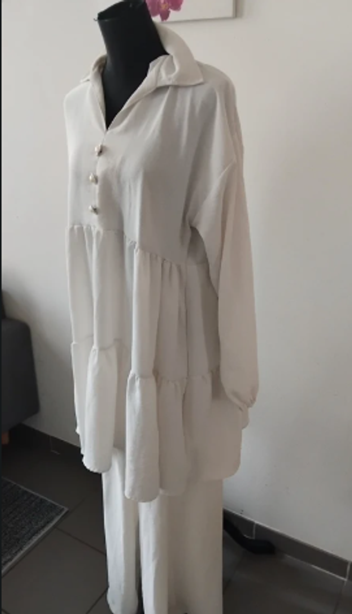 Ensemble Tunique et Pantalon Blanc Élégant - photo numéro 3