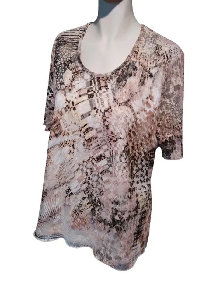 Tee shirt rose pink beige voile dentelle