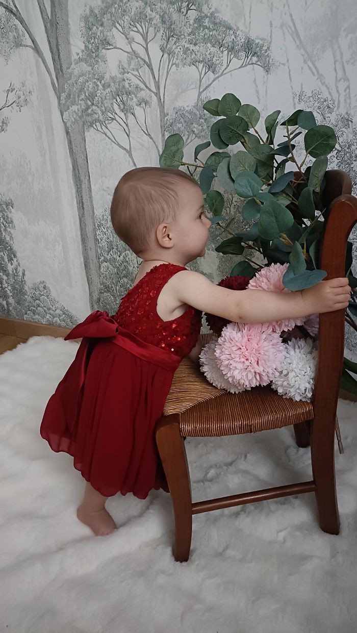 Robe Cérémonie Bébé & Fille – Rouge Rubis | Fait Main - photo numéro 3
