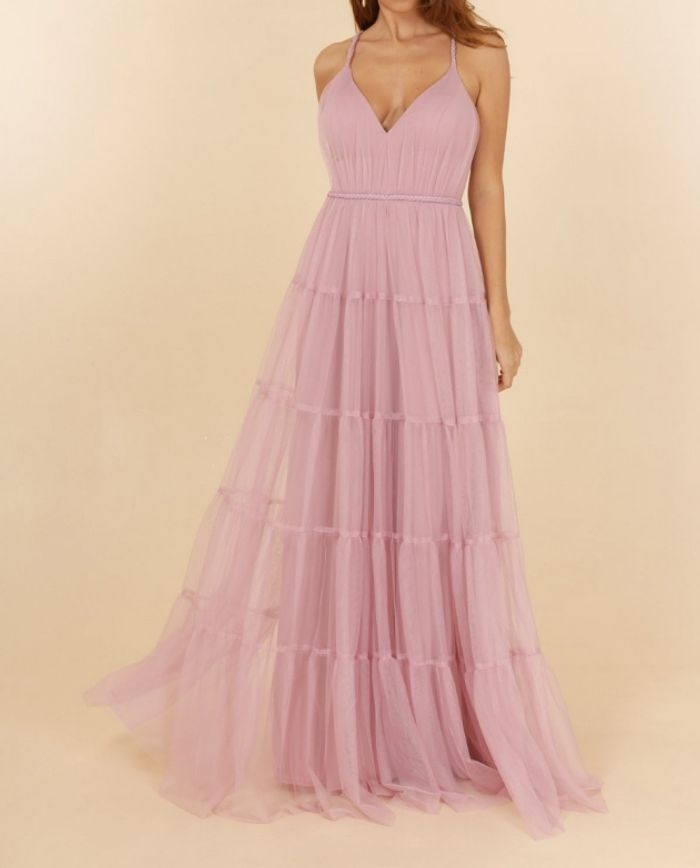 robe ceremonie volanté bretelle tressées vieux rose
Taille 38