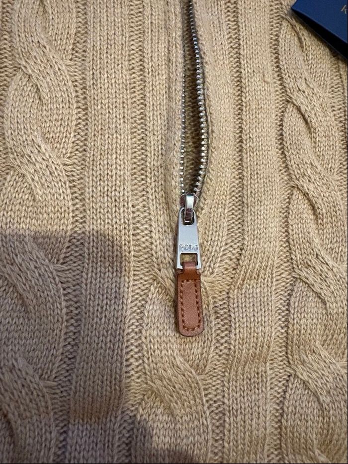 Pull torsadé Polo Ralph Lauren en laine half zip demi zip 1/4 zip camel/marron neuf taille L - photo numéro 4