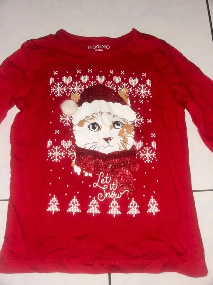 TEE shirt manches longues chat noël