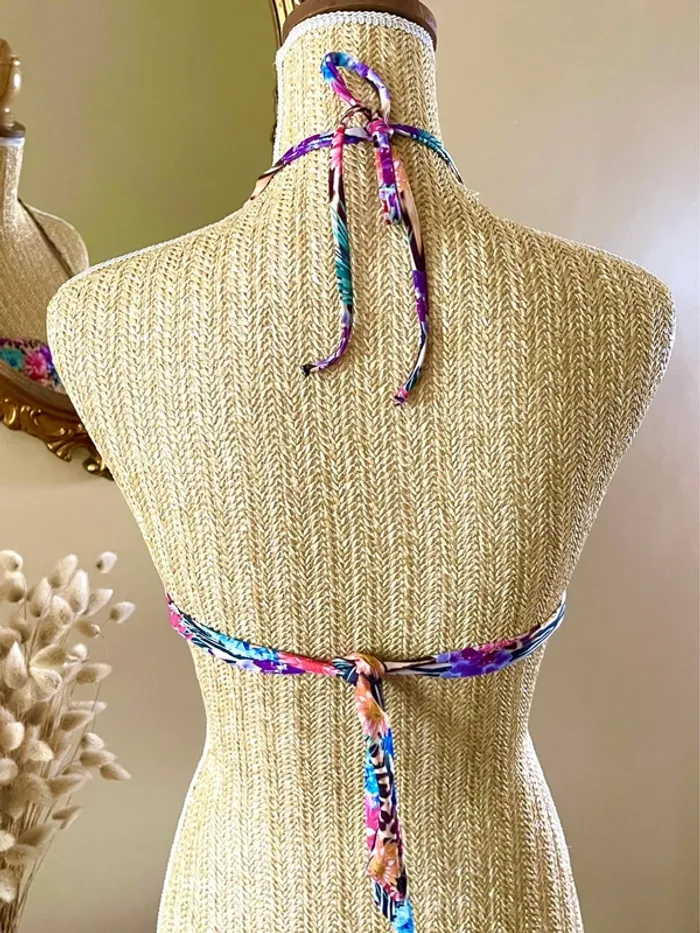 sublime Haut de bikini bandeau fleurs multicolores imprime animal bretelle amovible neuf - photo numéro 6