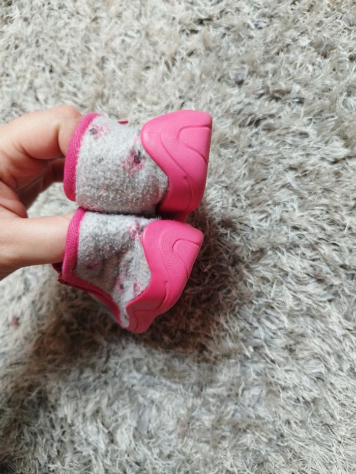 Chaussons bébé fille hibou rose et gris fermeture éclair pointure 18 - photo numéro 2