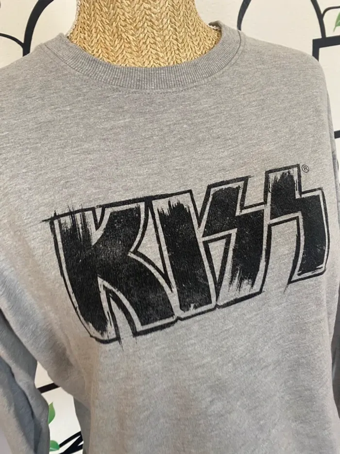 Pull gris manches longue motif imprimé kiss m - photo numéro 2