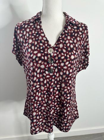 Blouse bariolée bordeaux bleue marine et blanche T3 40 L