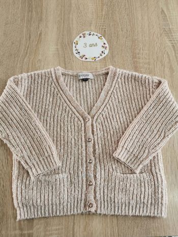 Gilet fille chaud beige rosé 3 ans jean bourget tbe