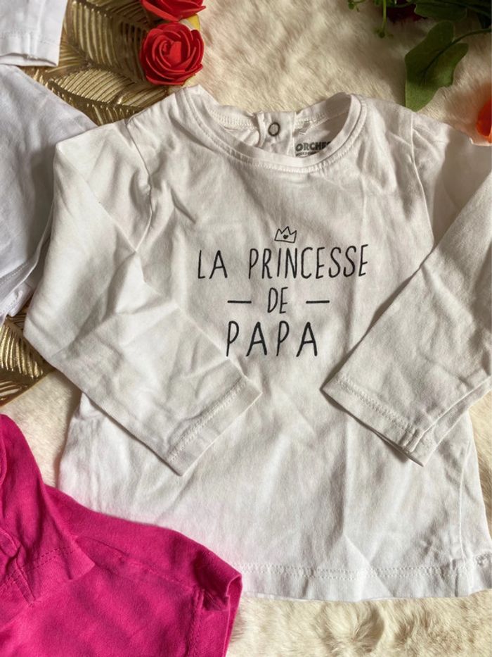 👚 Lot t-shirts manches longues - Blanc & Fuchsia - TBE - bebe fille Taille 9 mois🌺 - photo numéro 3