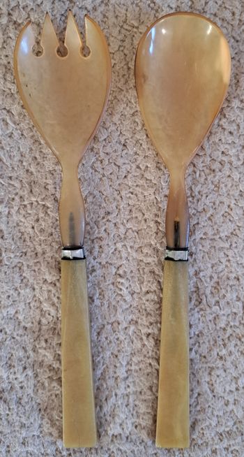 🍽 Lot d'anciens couverts à salade en corne