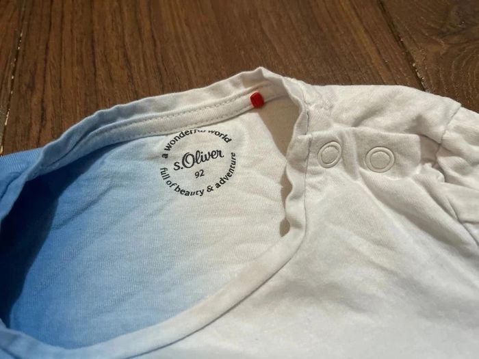 T shirt à manches longues en coton blanc et bleu motif ours S.Oliver Taille 92 cm - photo numéro 3