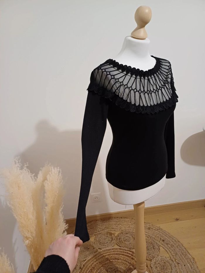 Blouse noire chic côtelée Giorgia taille S 36