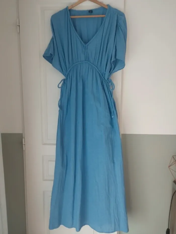 Robe longue en lin bleue Kiabi S