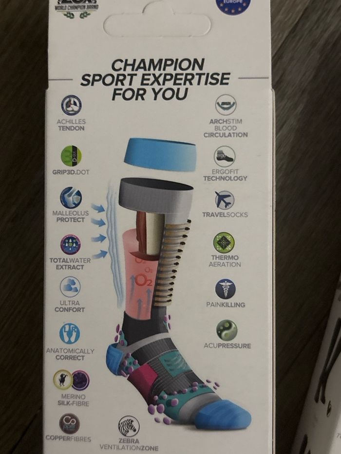 Chaussettes de compression COMPRESSPORT Care Copper – Merino Silk Fibre – Taille M et L – Neuf - photo numéro 3