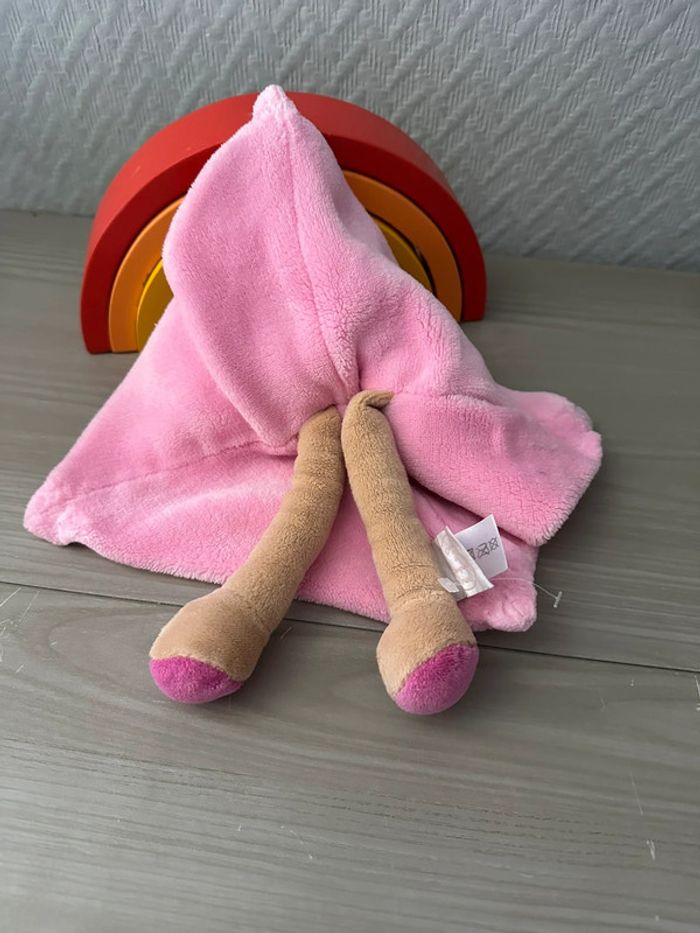 Doudou et compagnie Lapin en velours de couleur rose et beige. - photo numéro 2