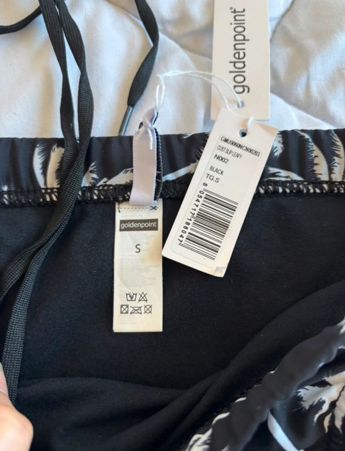 Bas de maillot de bain noir motif feuillage blanc Goldenpoint lacets taille S/36 neuf avec étiquette - photo numéro 4