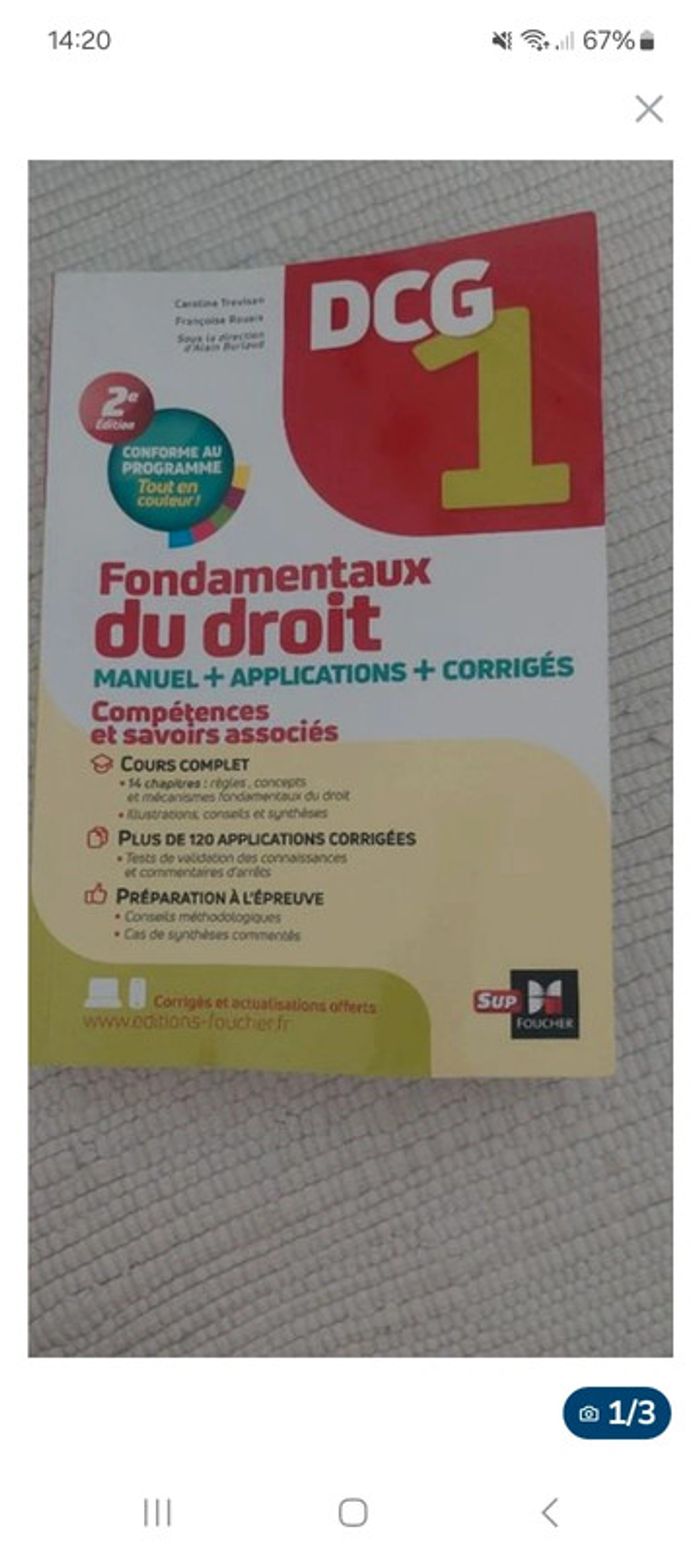 Livre Dcg 1- Fondamentaux du
droit - Manuel et applications
Très bon état