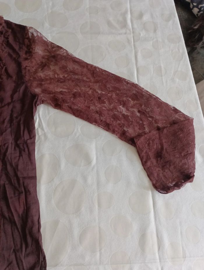 Chemisier blouse femme manches en dentelle JAC& JAC taille 2 froufrou et sequins rétro vintage - photo numéro 2